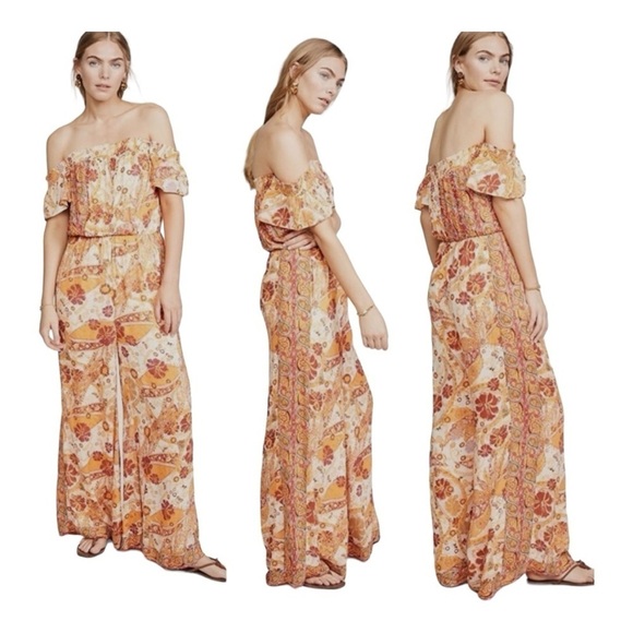 Free People Carmen Printed Off The Shoulder Wide Leg Jumpsuit Women’s Small - Picture 12 of 15